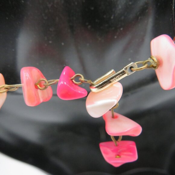 Vintage Japan Pink Shell Chip Bead Necklace Double Strand 13" Choker Extension - Picture 4 of 6